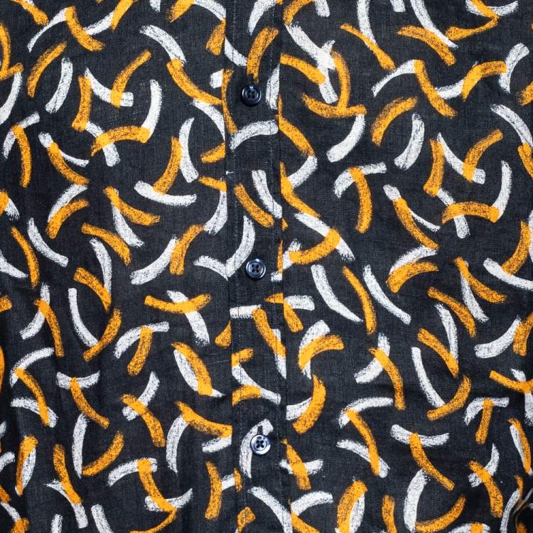 Pre Owned Boss By Hugo Boss Black Printed Linen Relegant Regular Fit Shirt M