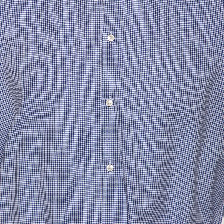 Pre Owned Boss By Hugo Boss Blue Check Cotton Button Front Slim Fit Shirt M 