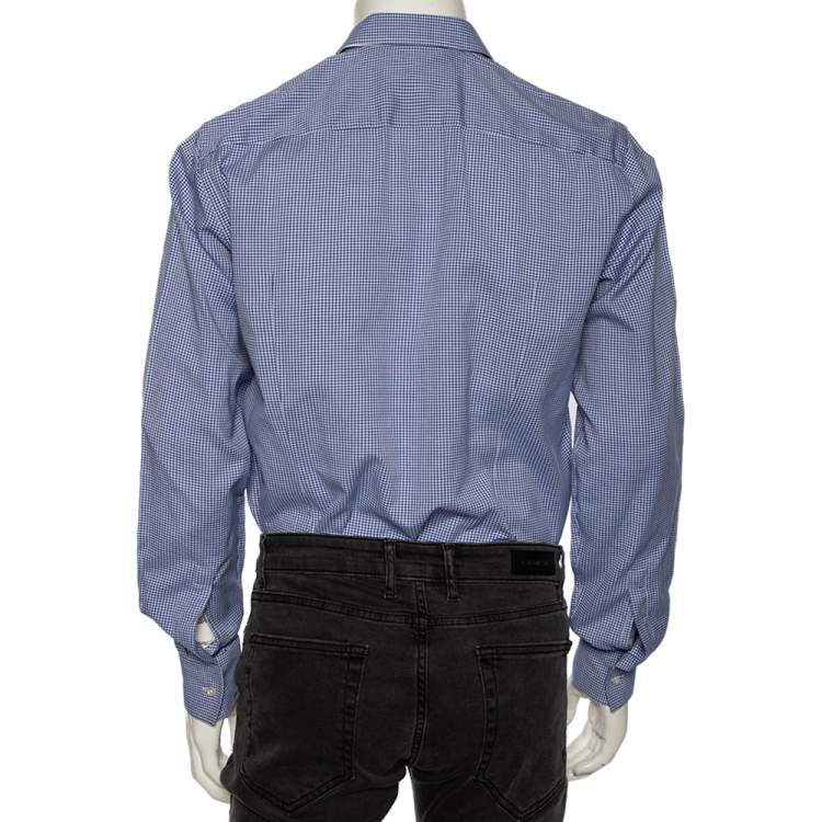 Pre Owned Boss By Hugo Boss Blue Check Cotton Button Front Slim Fit Shirt M 