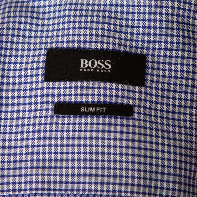 Pre Owned Boss By Hugo Boss Blue Check Cotton Button Front Slim Fit Shirt M 
