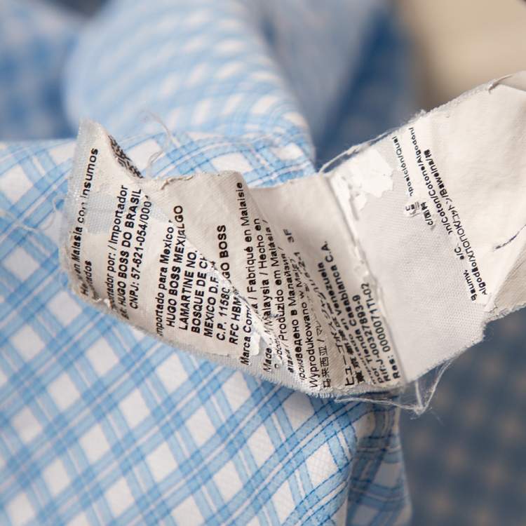 Pre Owned Boss Hugo Boss Blue Checkered Cotton Slim Fit Shirt M