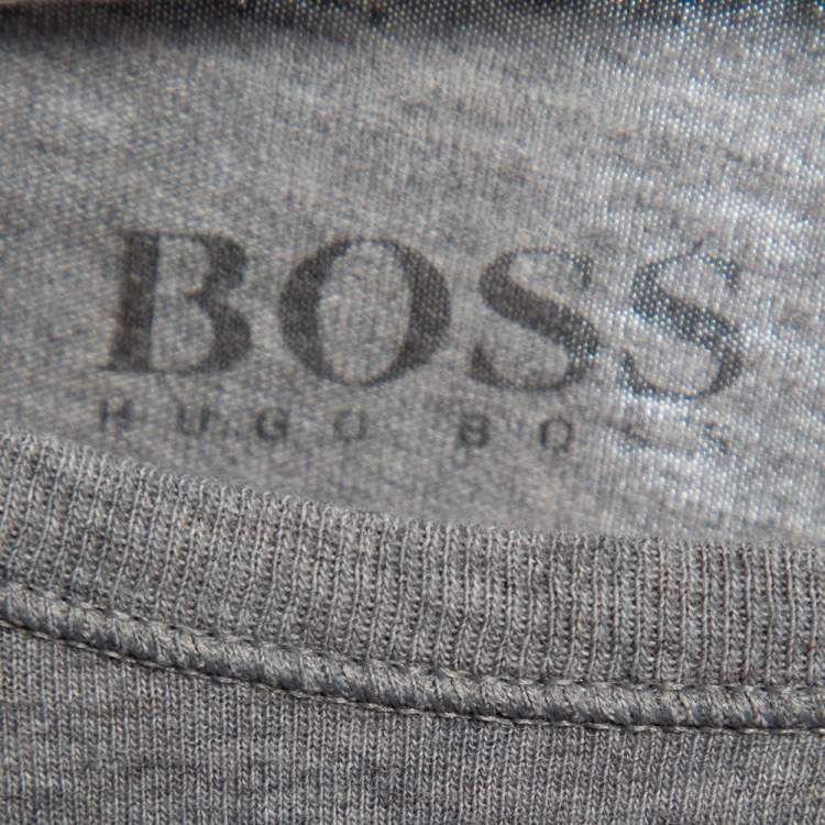 Pre Owned Boss by Hugo Boss Grey Cotton Logo Embroidered Short Sleeve T-Shirt XXL