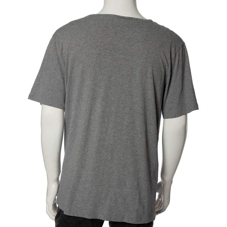 Pre Owned Boss by Hugo Boss Grey Cotton Logo Embroidered Short Sleeve T-Shirt XXL