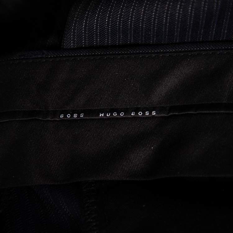 Pre Owned Boss By Hugo Boss Black Striped Wool Single Breasted Suit XXL
