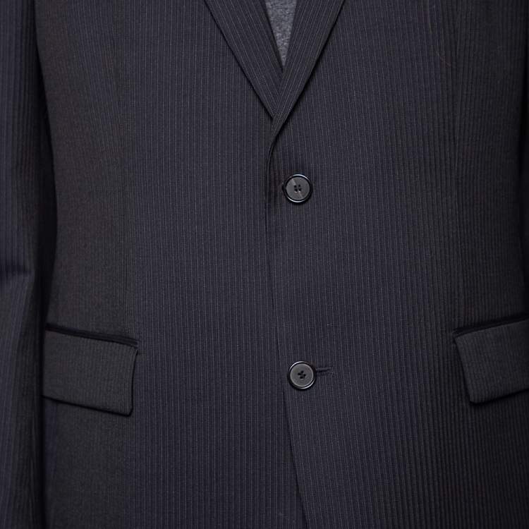 Pre Owned Boss By Hugo Boss Black Striped Wool Single Breasted Suit XXL