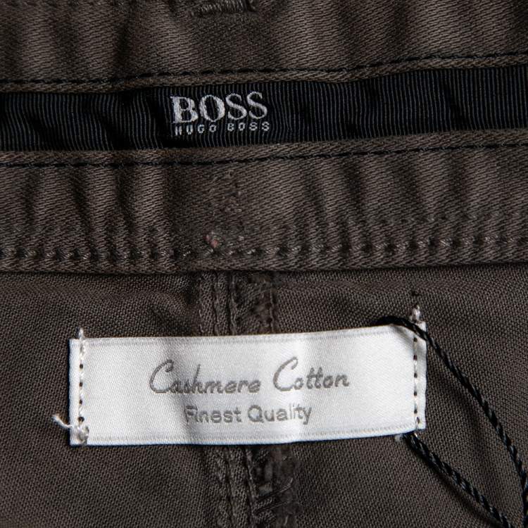 Pre Owned Boss By Hugo Boss Brown Cotton & Cashmere Oklahoma Trousers L