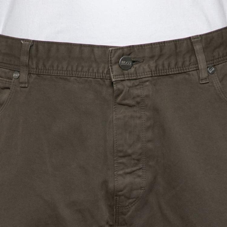 Pre Owned Boss By Hugo Boss Brown Cotton & Cashmere Oklahoma Trousers L