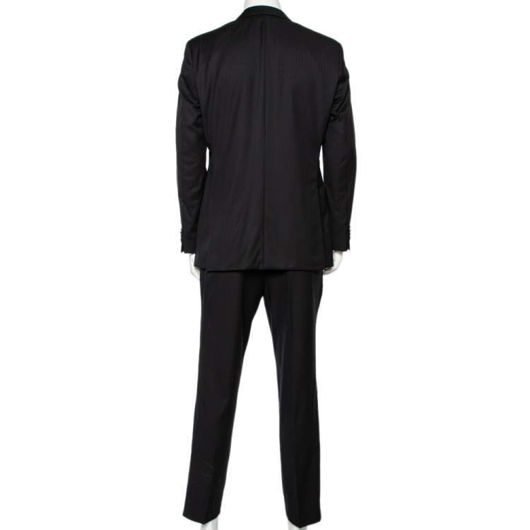 Pre Owned Boss By Hugo Boss Black Wool Super110 Suit L
