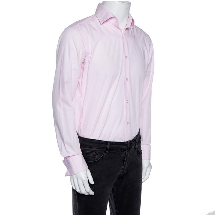 Pre Owned Boss By Hugo Boss Pink Cotton Button Front Regular Fit Shirt M