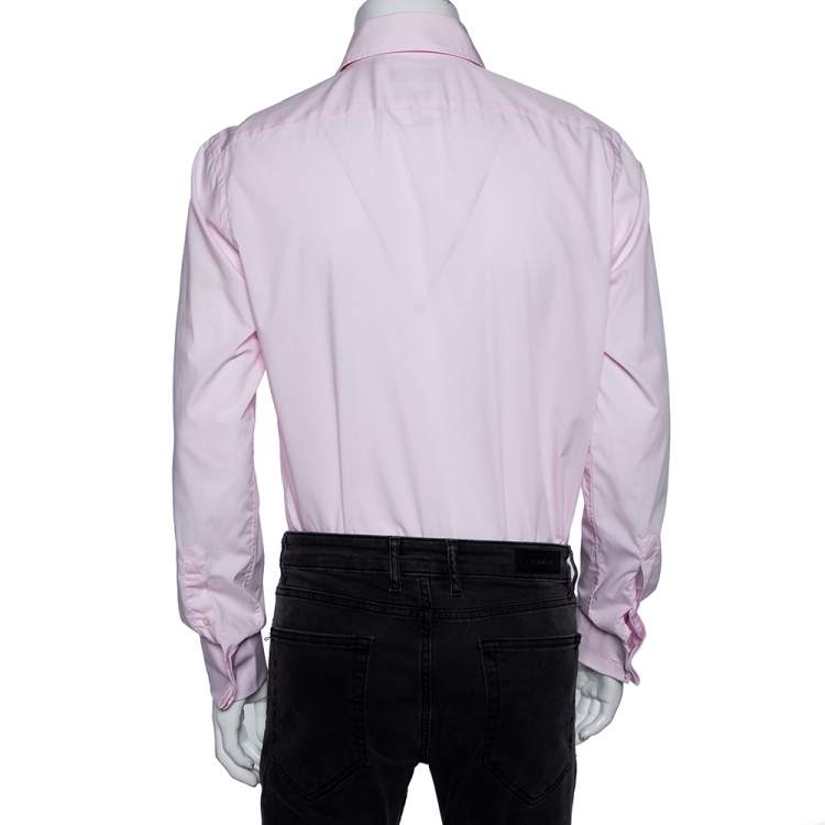 Pre Owned Boss By Hugo Boss Pink Cotton Button Front Regular Fit Shirt M