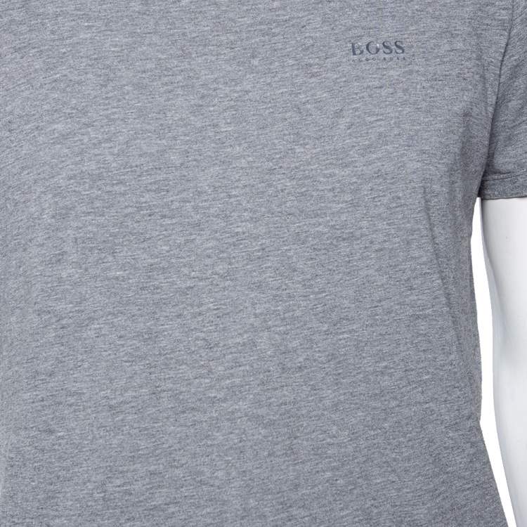 Pre Owned Boss By Hugo Boss Grey Cotton Knit Crewneck T-Shirt L