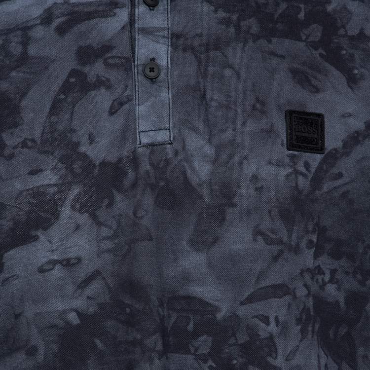 Pre Owned Boss By Hugo Boss Grey Printed Cotton Pique Paive Polo T-Shirt XXL