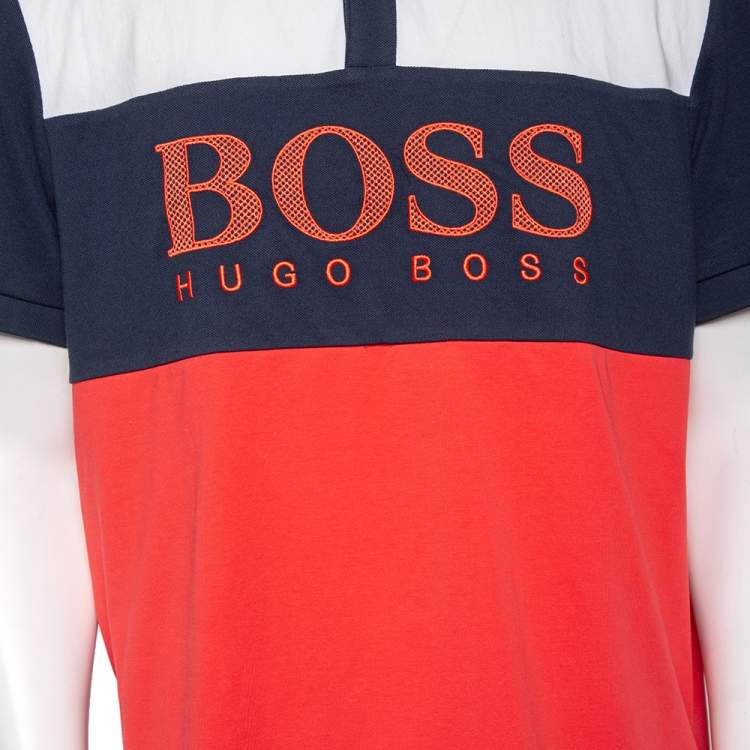 Pre Owned Boss by Hugo Boss Colorblock Cotton Pique Logo Embroidered Polo T-Shirt XXL