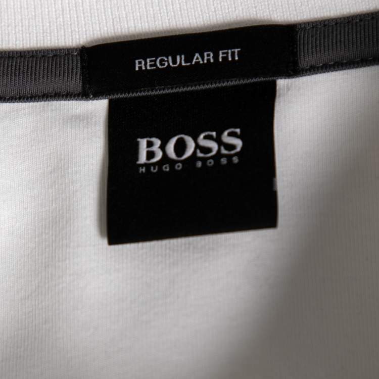 Pre Owned Boss By Hugo Boss White Cotton & Mesh Paneled Logo Printed Polo T-Shirt XXL 