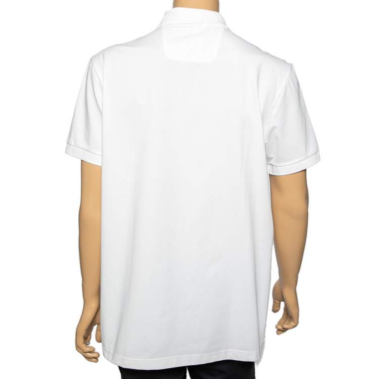 Pre Owned Boss By Hugo Boss White Cotton & Mesh Paneled Logo Printed Polo T-Shirt XXL 