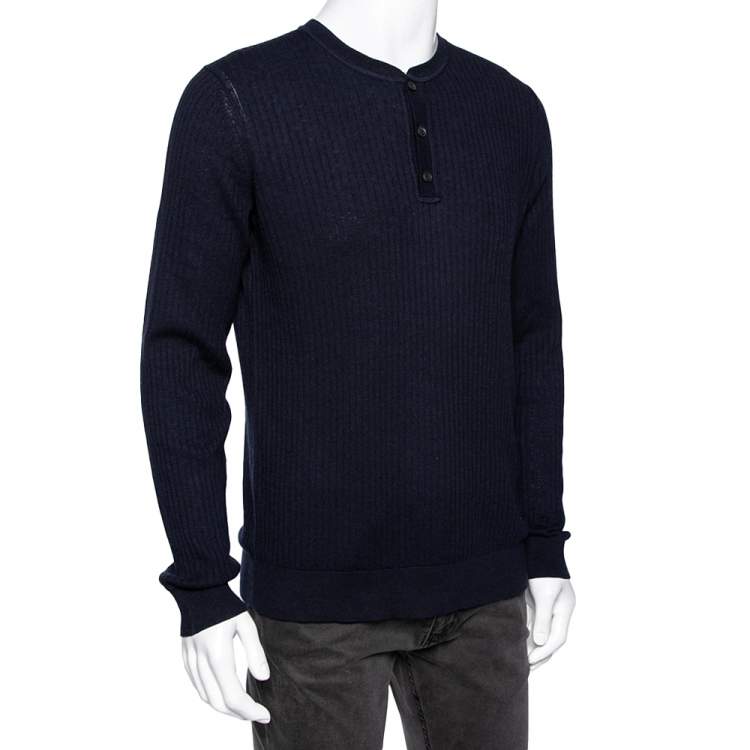 Pre Owned Boss By Hugo Boss Navy Blue Cotton Ebri Sweater L