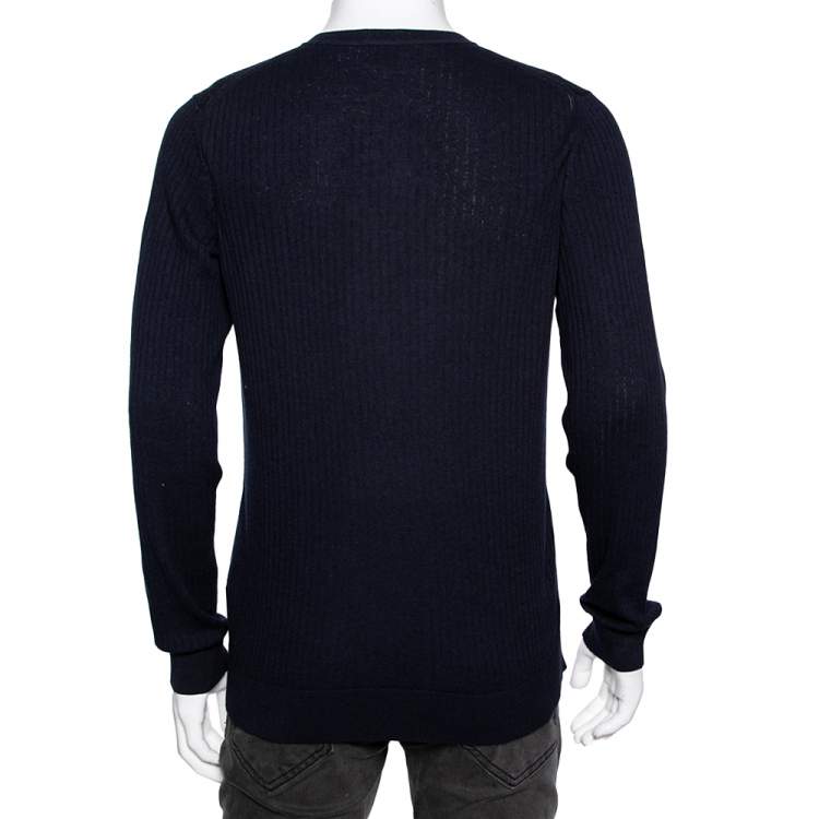 Pre Owned Boss By Hugo Boss Navy Blue Cotton Ebri Sweater L