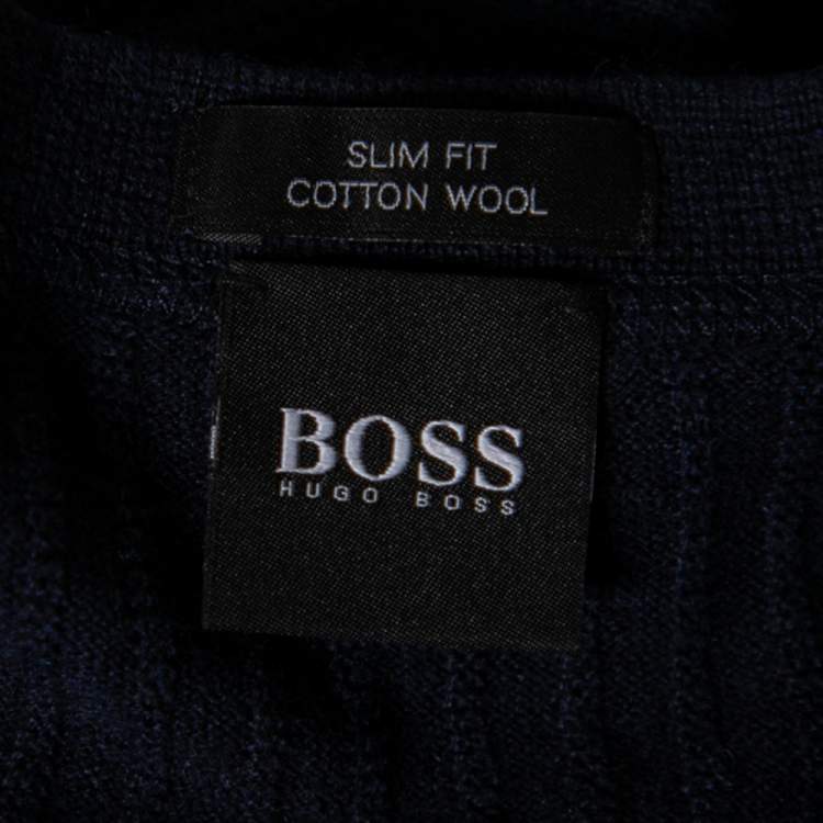 Pre Owned Boss By Hugo Boss Navy Blue Cotton Ebri Sweater L