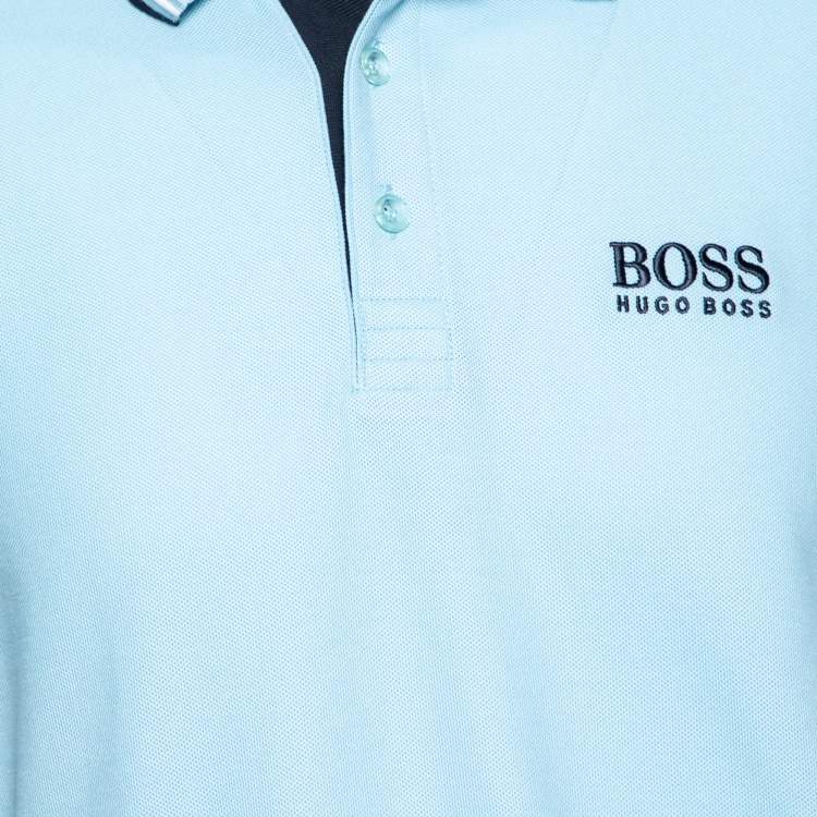 Pre Owned Boss by Hogo Boss Light Blue Knit Modern Fit Polo T-Shirt L