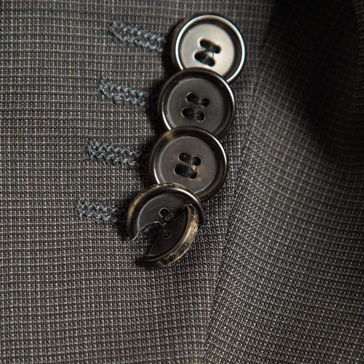 Pre Owned Boss By Hugo Boss Charcoal Grey Micro Checked Wool The Grand/Central US Suit L 