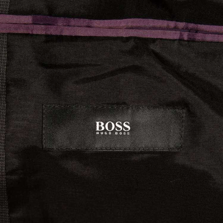 Pre Owned Boss By Hugo Boss Charcoal Grey Micro Checked Wool The Grand/Central US Suit L 