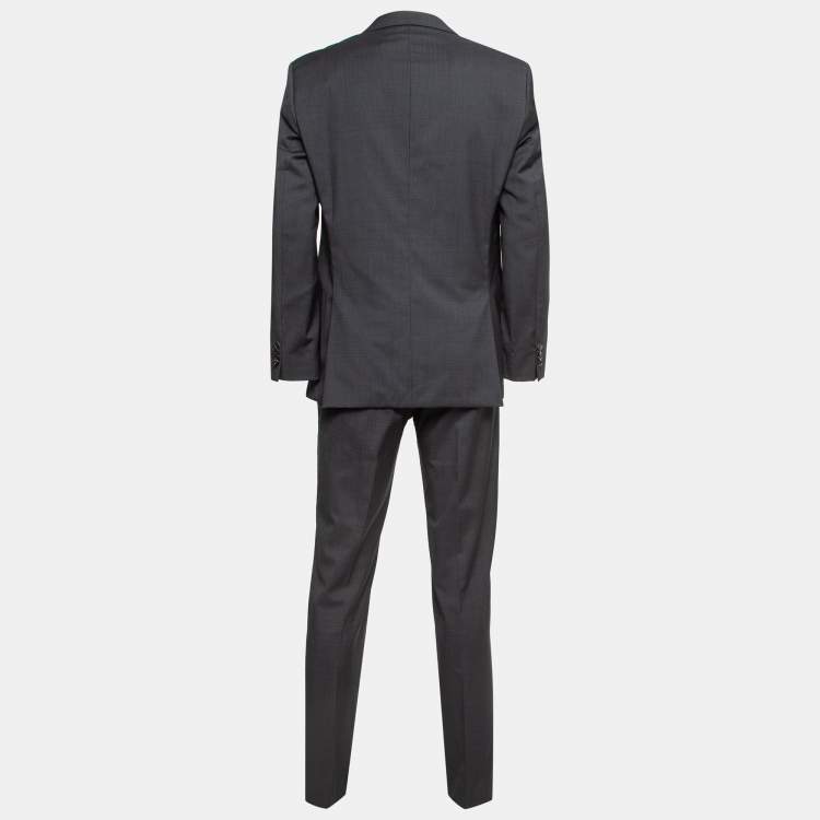 Pre Owned Boss By Hugo Boss Charcoal Grey Micro Checked Wool The Grand/Central US Suit L 