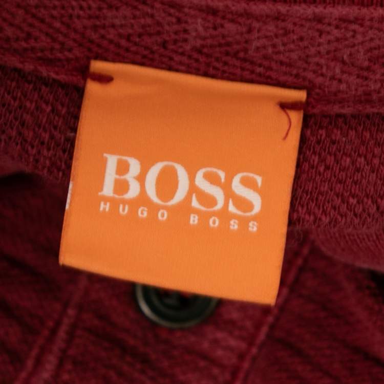 Pre Owned Boss Orange By Hugo Boss Red Textured Cotton Short Sleeve Polo T-Shirt M