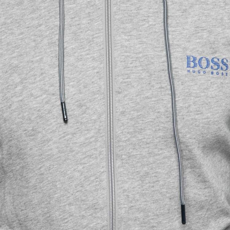 Pre Owned Boss By Hugo Boss Grey Cotton Hooded Zip Front Jacket M