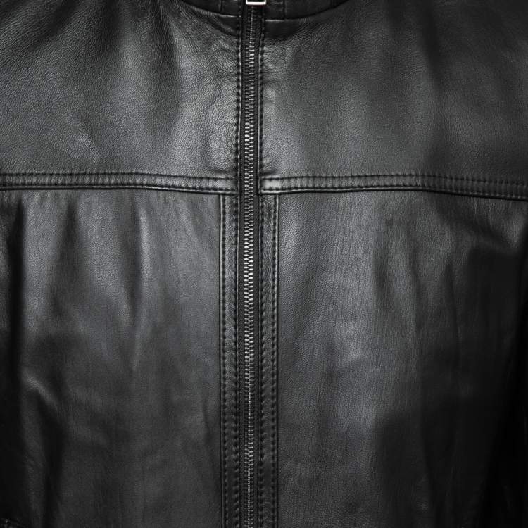 Pre Owned Boss By Hugo Boss Black Leather  Zip Front Nilas_1 Biker Jacket L