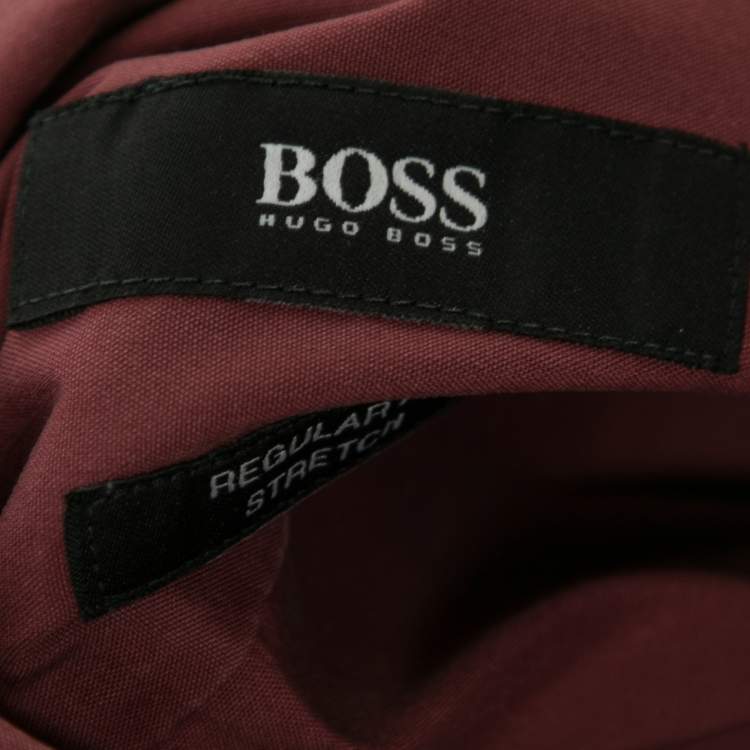 Pre Owned Boss By Hugo Boss Maroon Cotton Gerald Regular Fit Stretch Shirt XL