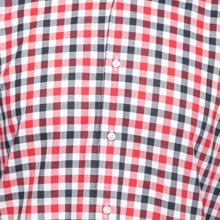 Pre Owned Boss By Hugo Boss Black/Red Check Print Cotton Button Front Shirt S