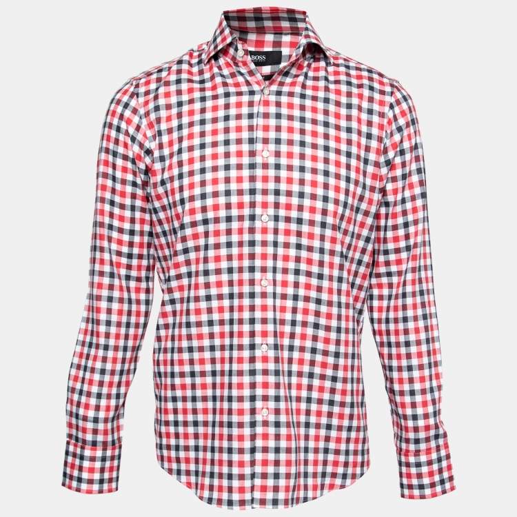 Pre Owned Boss By Hugo Boss Black/Red Check Print Cotton Button Front Shirt S