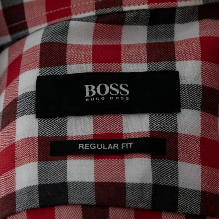 Pre Owned Boss By Hugo Boss Black/Red Check Print Cotton Button Front Shirt S