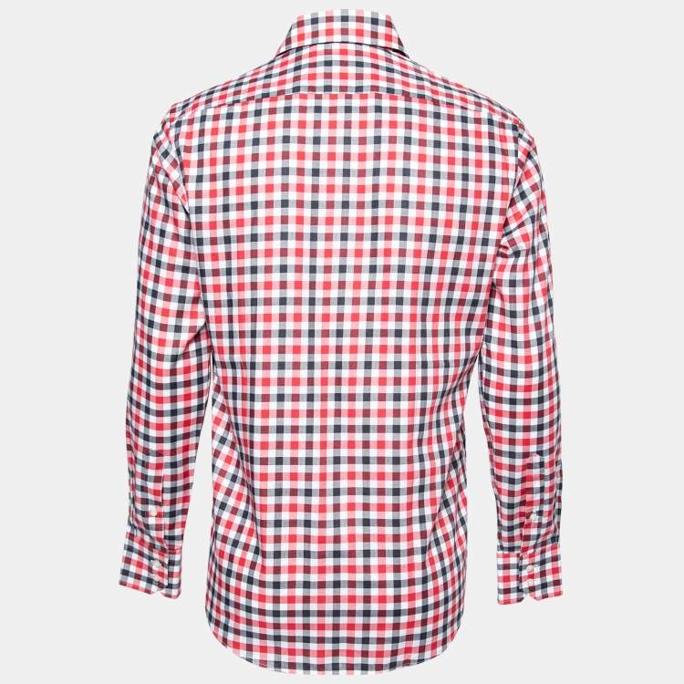 Pre Owned Boss By Hugo Boss Black/Red Check Print Cotton Button Front Shirt S