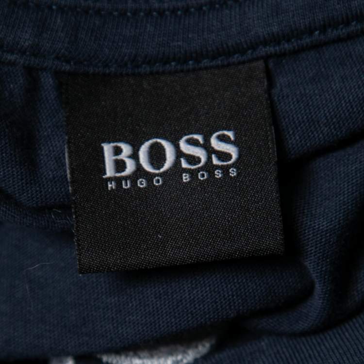 Pre Owned Boss By Hugo Boss Blue Logo Embroidered Crew Neck T-Shirts S