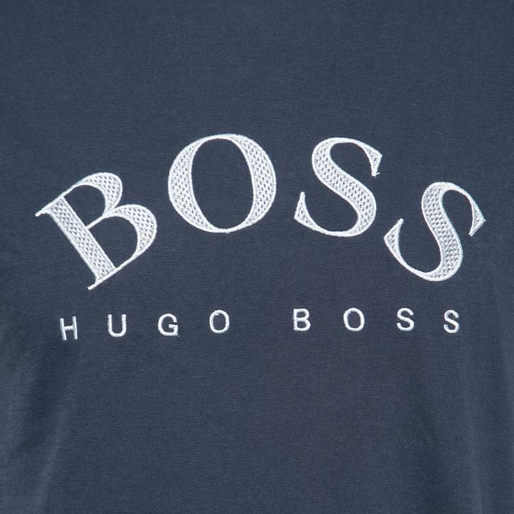 Pre Owned Boss By Hugo Boss Blue Logo Embroidered Crew Neck T-Shirts S