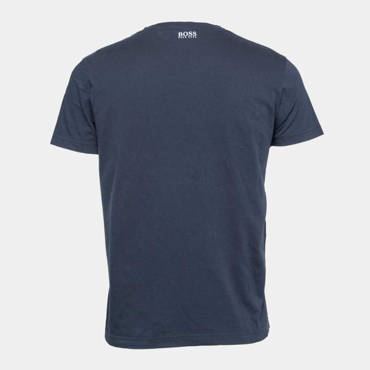 Pre Owned Boss By Hugo Boss Blue Logo Embroidered Crew Neck T-Shirts S