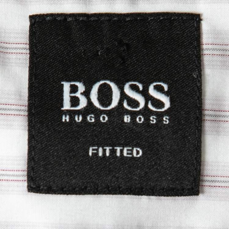 Pre Owned Boss By Hugo Boss White Striped Cotton Shirt XXL