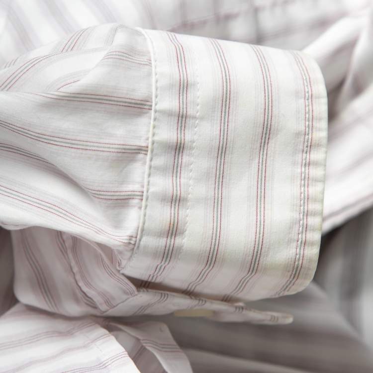 Pre Owned Boss By Hugo Boss White Striped Cotton Shirt XXL