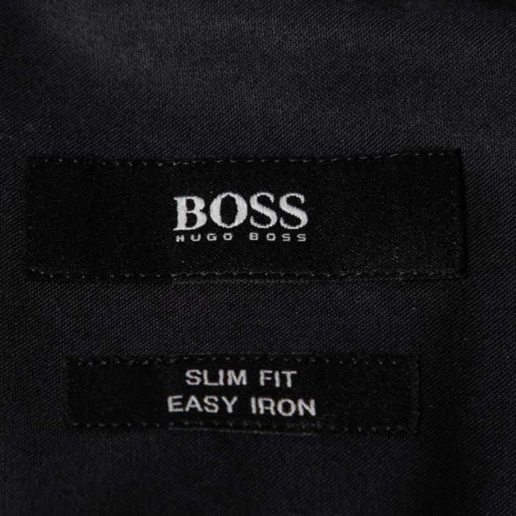 Pre Owned Boss By Hugo Boss Navy Blue Cotton Jerris Slim Fit Shirt L