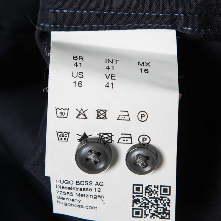 Pre Owned Boss By Hugo Boss Navy Blue Cotton Jerris Slim Fit Shirt L