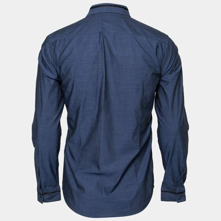 Pre Owned Boss By Hugo Boss Blue Cotton Slim-Fit Button Front Shirt S