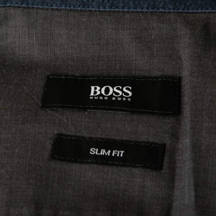 Pre Owned Boss By Hugo Boss Blue Cotton Slim-Fit Button Front Shirt S