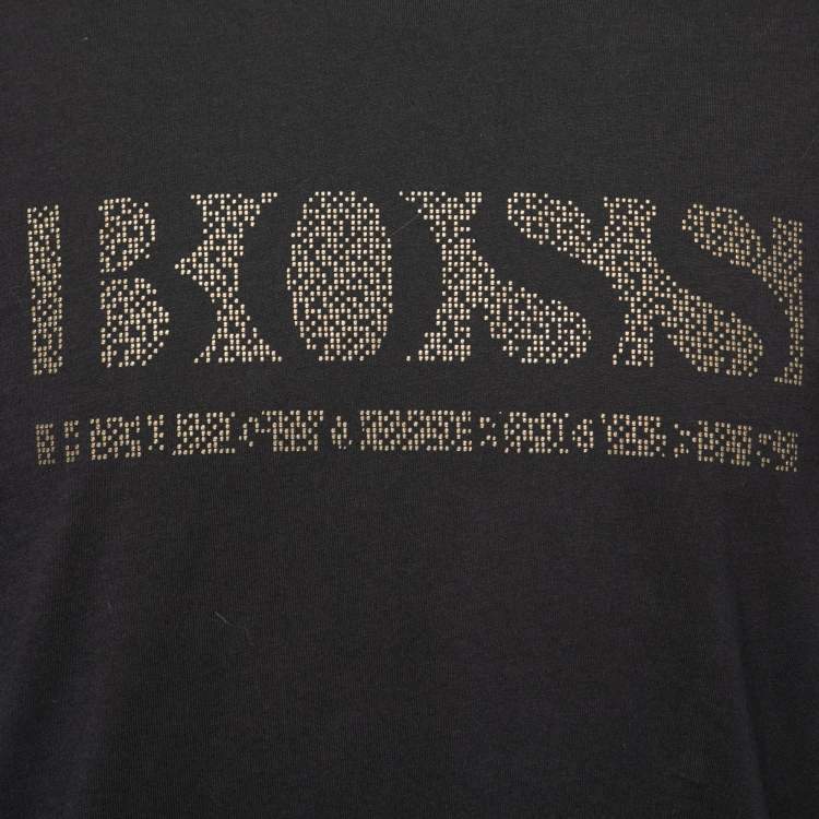 Pre Owned Boss By Hugo Boss Black Cotton Logo Printed Short Sleeve T-Shirt M