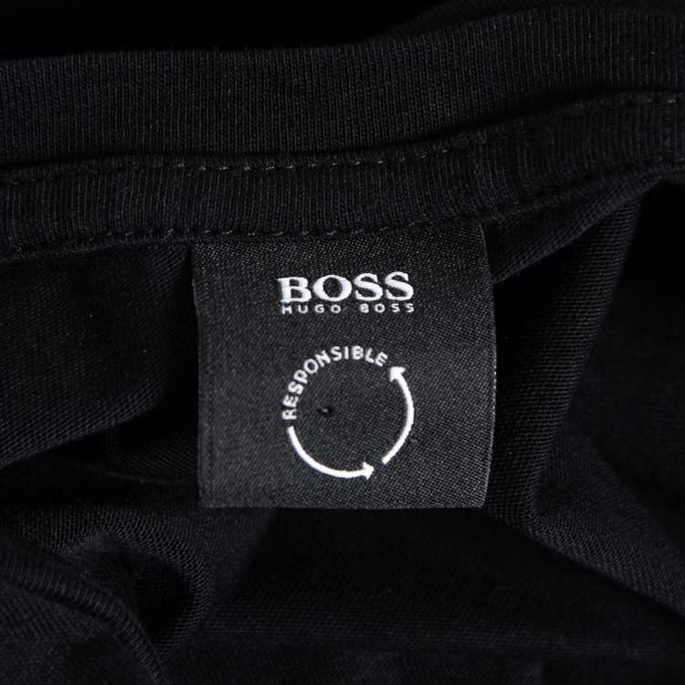 Pre Owned Boss By Hugo Boss Black Cotton Logo Printed Short Sleeve T-Shirt M