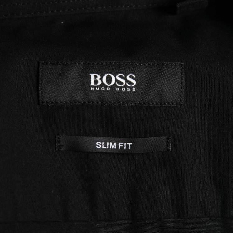 Pre Owned Boss By Hugo Boss Black Cotton Slim Fit Button Front Shirt M