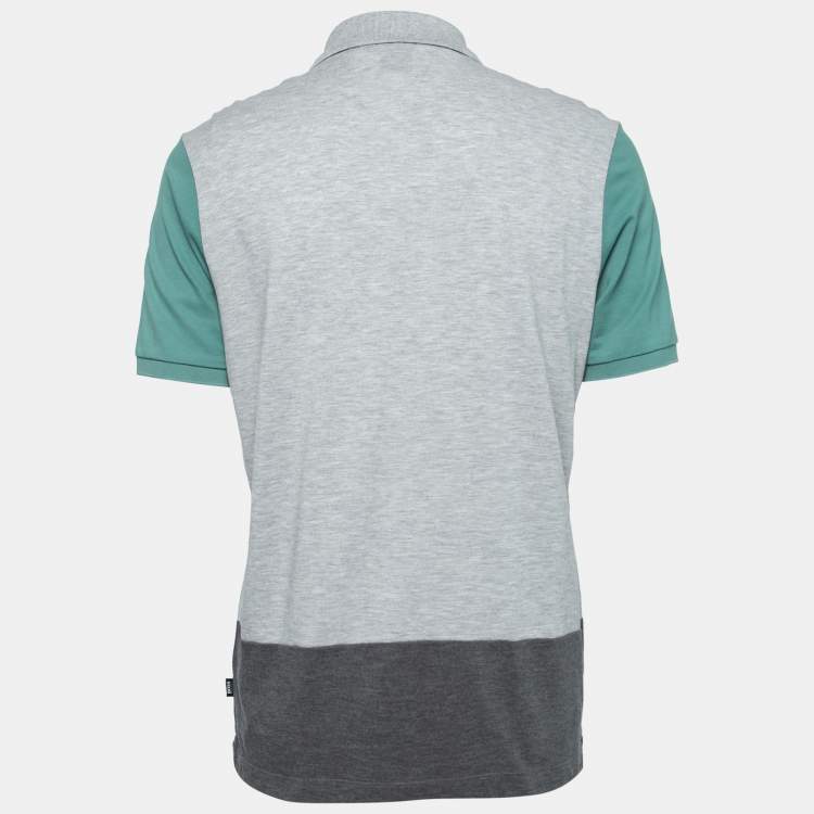 Pre Owned Boss By Hugo Boss Grey Colorblock Cotton Polo T-Shirt L