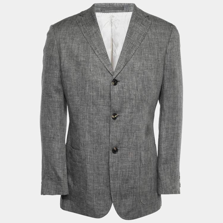 Pre Owned Boss By Hugo Boss Vintage Grey Linen Single-Breasted Soldini Blazer L 