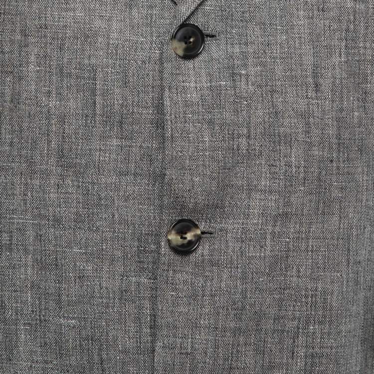 Pre Owned Boss By Hugo Boss Vintage Grey Linen Single-Breasted Soldini Blazer L 