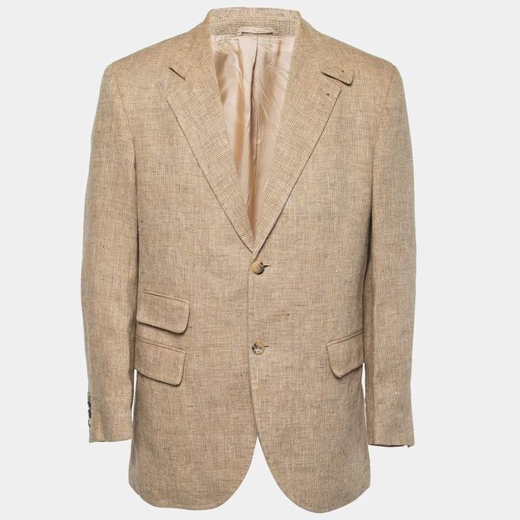 Pre Owned Boss By Hugo Boss Vintage Beige Linen Single-Breasted Burton Blazer L  